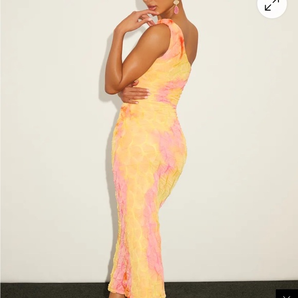 Lulu's Yellow and Pink Ruched Asymmetrical Cocktail Dress - Picture 2 of 4